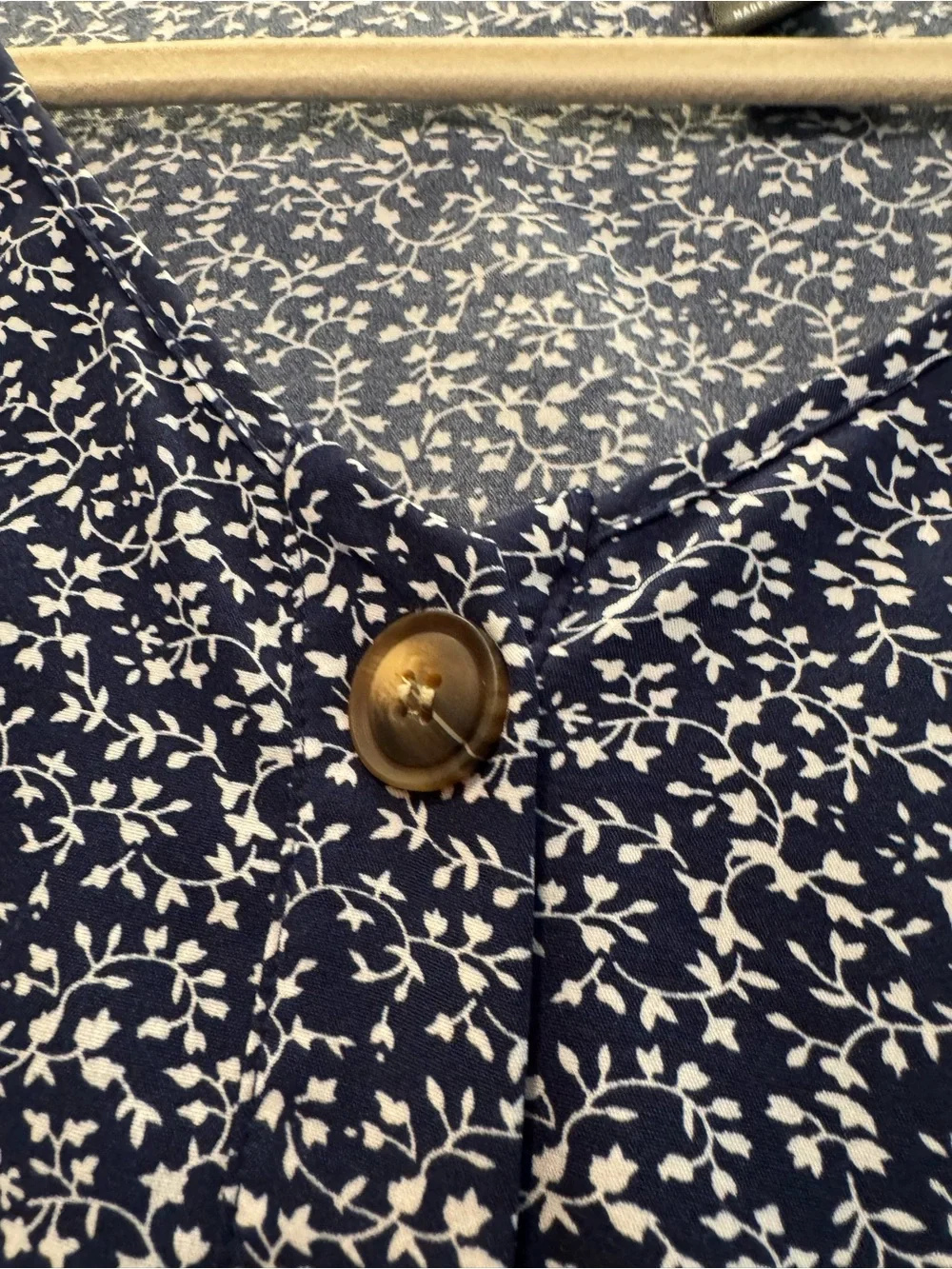 SHEIN Navy and White Floral Button-Front Blouse